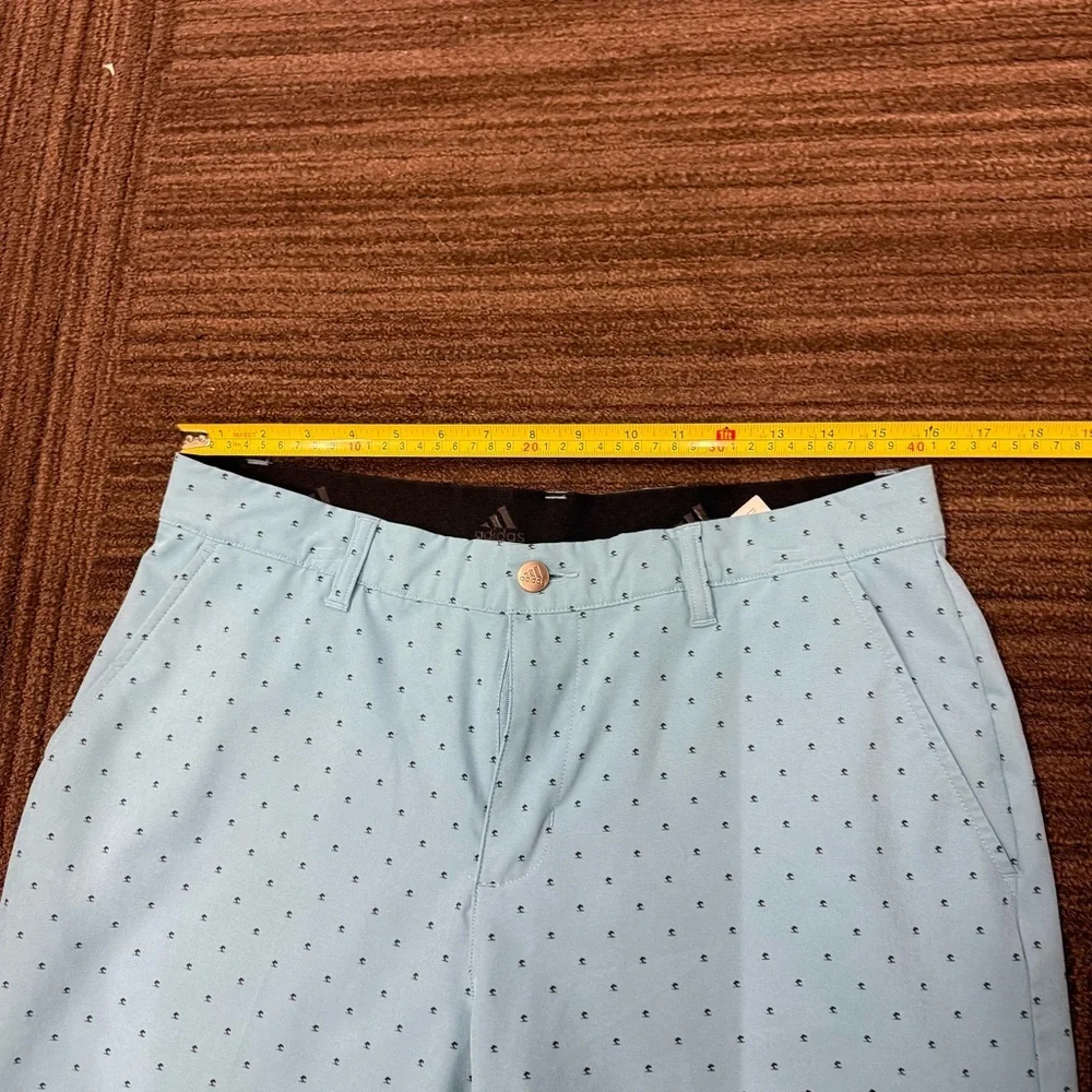 Adidas Light Blue Men's Flat Front Gold Shorts with Speckled Navy Blue Dots